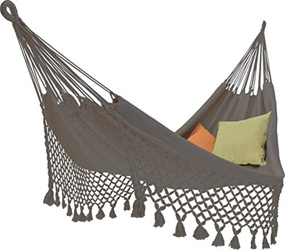 ECOMUNDY Romance XL Bio 360 – Hamaca con flecos – 2 personas – Uni antracita gris – tejido a mano – GOTS – algodón orgánico 160 x 240 x 360 cm máx. 25