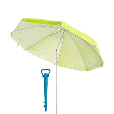 LOLAhome Pack sombrilla de Playa de Ø 180 cm Verde de Acero, y Soporte