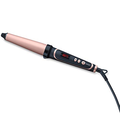 Beurer HT62 - Rizador de pelo con guante resistente al calor, pantalla LED, revestimiento keratina y cerámica, temperatura 120 - 200ºc, apagado automá