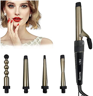 Rizador de pelo, set 5 en 1, multifunción, intercambiable, temperatura ajustable, rizador con pantalla LCD, hierro ondulado, revestimiento de cerámica