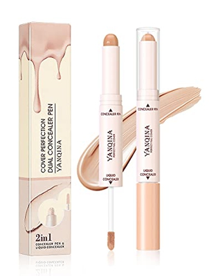 Double-Ended Concealer Pen,Lápiz Corrector,Freckle Acne Concealer Stick Liquid Concealer Pen Long lasting Natural Concealer Highlighter Waterproof Mak