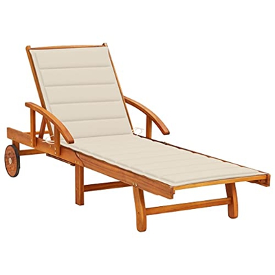 vidaXL Madera Maciza de Acacia Tumbona de Jardín con Cojín Silla Asiento Patio Terraza Balcón Exterior Piscina Playa Cama Almohada Plegable Ajustable