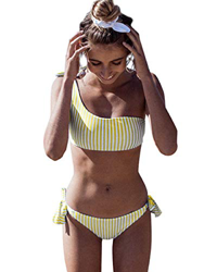 Yuson Girl Conjuntos De Bikini Rayas Talle Alto Retro Brasileños Mujer Sexy Traje De Baño Cuello Halter Strapless Off Shoulder Bra Top Bikini Push Up  características