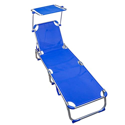 Arcoiris Tumbona Aluminio, Tumbona Reclinable con Respaldo y Parasol Reclinables, 4 Posiciones, Plegable, Ligera,Carga 150 kg, para Jardín (Pack 1, Az