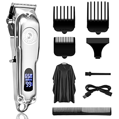 MOULEI Cortapelos Profesional Hombre, Metal Máquina de Cortar Pelo Profesional Recargable Hoja de acero con alto contenido de carbono，3 Peines, Capa d