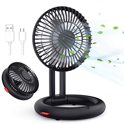 Ventilador de Escritorio USB Silencioso, TESECU Mini Ventilador USB Portátil con 3 Velocidades 2000mAh, Ventilador plegable de sobremesa para Oficina,