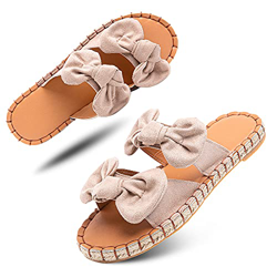 Sandalias Mujer Verano Planas Chanclas Alpargatas Esparto Zapato Punta Abierta Bajo Playa Piscina Casuales Comodas Beige Talla 39 EU en oferta