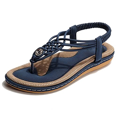 Sandalias para Mujer Sandalias de Playa de Verano Zapatos Bohemios Planas Tiras en T elásticas Punta con Clip Sandalias sin Cordones Zapatos Casuales 