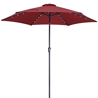 Kingsleeve sombrilla de Aluminio 300cm con 24 Luces LED Solar Rojo manivela Parasol inclinable jardín