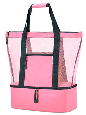 LIVACASA Bolsa de Playa Bolso Grande Mujer de Malla Transpirable Práctica Gran Capacidad Cómodo con Sección Islada para Llevar Bebidas Fríos Bolsa de 