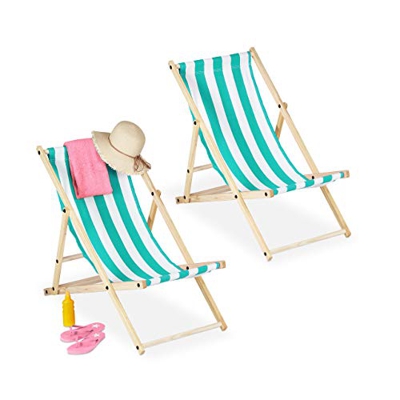Relaxdays Liegestuhl, Juego de 2 Unidades, Madera, 3 Niveles, Tumbona Plegable Multicolor para balcón, jardín, 83 x 58 x 94 cm, Color Blanco y Azul