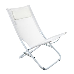 Baroni Home Tumbona de jardín, playa, piscina, con estructura de aluminio recubierta de textileno y suave cojín blanco, 65 x 38 x 70 cm en oferta