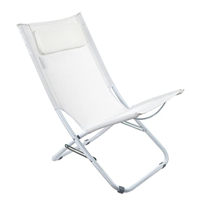 Baroni Home Tumbona de jardín, playa, piscina, con estructura de aluminio recubierta de textileno y suave cojín blanco, 65 x 38 x 70 cm