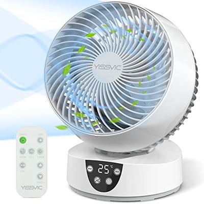 YISSVIC Ventilador Silencioso Ventilador de Sobremesa Ventilador de Circulación ECO 3 Velocidades Oscilante 90° Temporizador 9H 6,8m/s 1800m³/h