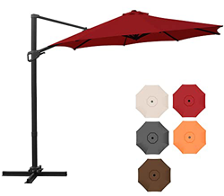 SUNNY GUARD 300cm Paraguas voladizo Compensado para Patio Paraguas Colgante para Exteriores con Elevador de manivela y Base Cruzada, rotación de 360 ° características