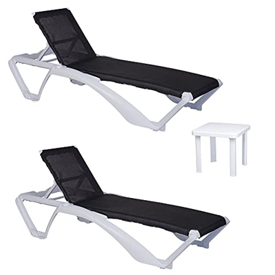 RESOL Acqua Set 2 Tumbonas y 1 Mesa Auxiliar Andorra | Conjunto de Tumbonas con Ruedas Apilables | | Muebles de Jardín Exterior | Estructura y Mesilla