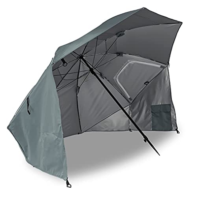 Sombrilla de playa o jardín, sombrilla para balcón, protección solar y lluvia, para viajes, vacaciones, protección UV, diámetro de 240 cm, color gris/