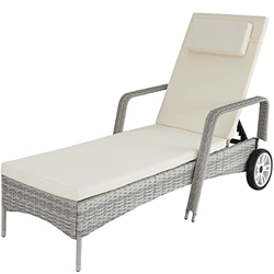 TecTake 800790 Tumbona de ratán sintético, Mueble Exterior con Estructura de Aluminio para Tomar el Sol en el jardín, reposera de poliratán con Ruedas precio