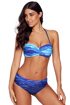 Voqeen Bikinis Mujer Push Up Bikinis Bandeau Top Traje de Baño Mujer Sexy Conjuntos de Bikini Reversibles 2pcs Halter Cuello Bikini (Océano Azul, XL)