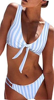 heekpek Bikini Mujer a Rayas Top Triángulo Relleno Braga con Tiras Laterales