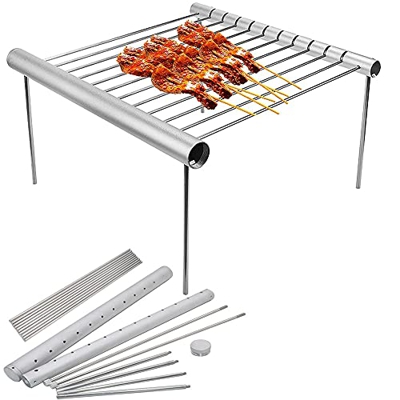 Parrilla de Barbacoa, Parrilla Portátil para Acampar, Parrilla para Fumadores, Acero Inoxidable Desmontable Escritorio de Barbacoa de Carbón para Coci
