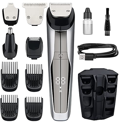 Cortapelos profesional para hombre, cortapelos de precisión, con indicador LED, color plateado