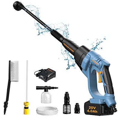 Lavadora a Presión Inalámbrica, Boquilla 6 en 1, 385 PSI (25 Bar), Mini Kit de Lavado a Presión Portátil con Batería 4.0Ah 20V para Lavado Doméstico d