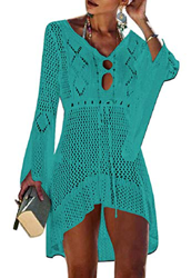 Voqeen Mujeres Sexy Bikini Cover up Vestido de Ganchillo Playa Túnica de Punto Manga de murciélago Ahuecar Bikini Cubrir Vestido Playero de precio