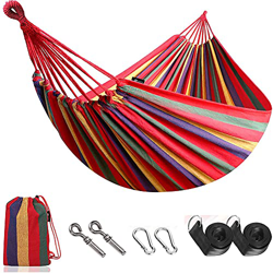 YHTSPORT Hamaca de jardín de 190 x 150 cm, de algodón, carga de 200 kg, a rayas de arcoíris con bolsa para jardín, patio, playa, excursionism (Arcobal precio