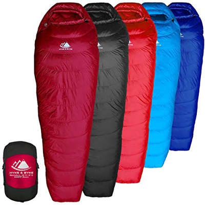 Hyke & Byke Quandary -10ºC Saco de Dormir de Plumón - Saco de Dormir Adulto Momia con Base ClusterLoft Ligero para Excursiones y Camping – Camping Acc