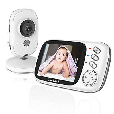 Vigilabebes con Camara Inalámbrico Monitor para Bebés Camara Vigilancia Bebe Inteligente con LCD 3.2'' y Cámara Visión Nocturna, Función de Vigilancia