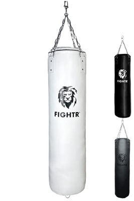FIGHTR® Saco de Boxeo Premium - Gran Comodidad de golpeo y Muy Robusto | Saco de Boxeo Colgante sin Relleno/con Relleno 120x35cm Incl. Cadena Pesada p