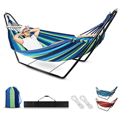 Hamaca con soporte 0utdoor, sillas de jardín de camping, hamaca individual con marco de metal con bolsa de transporte portátil y accesorios, hamaca do características