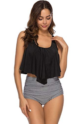 UMIPUBO Conjuntos de Bikinis para Mujer Trajes de baño de Cintura Alta Multicolor con Volantes Ropa de Playa Estampada de Dos Piezas Traje de baño de 