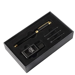 XUBX Pluma estilográfica, Juego de pluma estilográfica con 3 cartuchos de tinta y 1 botella de tinta negra, plumín mediano 0,7mm, en estuche de regalo características