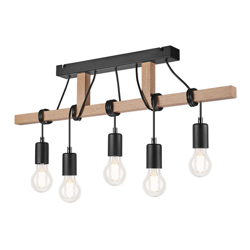 Lámpara colgante Tyske de madera, 5 luces, negro en oferta