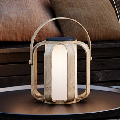 Lámpara LED solar decorativa Bob, madera de bambú