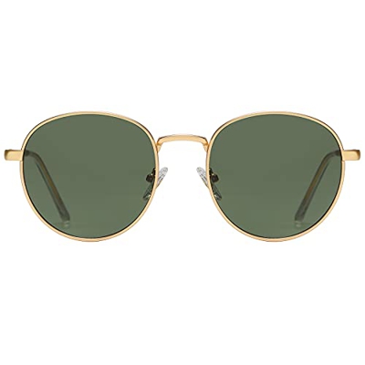H HELMUT JUST Gafas de sol para Mujer y Hombre Redondas Vintage con Montura en Metal Lente de Policarbonato Resistente al Impacto