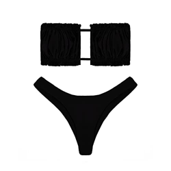 heekpek Conjunto de Bikini para Mujer, Traje de Baño Dos Piezas Conjunto Bañador sin Tirantes, Ropa de Playa de Color Doblez con Cordón Bikini Sets Le características
