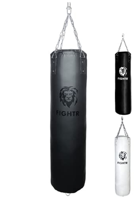FIGHTR® Saco de Boxeo Premium - Gran Comodidad de golpeo y Muy Robusto | Saco de Boxeo Colgante sin Relleno/con Relleno 120x35cm Incl. Cadena Pesada p