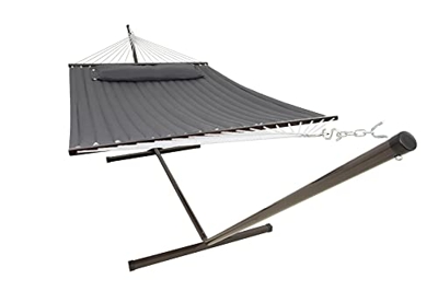 VITA5 Hamaca con estructura para exteriores, hasta 2 personas / 200 kg, 190 x 140, cojín extraíble, resistente a la intemperie y a los rayos UV (gris 