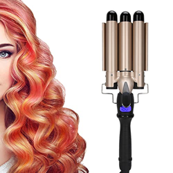 Rizador de pelo de 3 barriles, varilla rizadora de ondulación del cabello con temperatura ajustable con pantalla LCD, varita rizadora rizadora de cabe en oferta