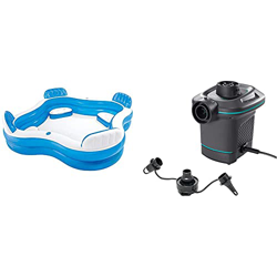 Intex 56475 - Piscina Hinchable con Asientos, 229 X 229 X 66 Cm, 990 litros + 66640 - Bomba Eléctrica Invertible con Boquillas 220-240V en oferta