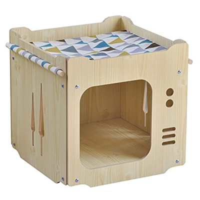 thematys Casa de Madera para Perros con Cubierta de Tela I Casa para Perros I Lugar para Dormir para Mascotas I (Style 1)