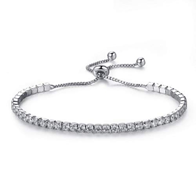 Happyyami - Pulsera de Tenis para Mujer - Pulsera con Brillantes - Pulsera de Cristal Ajustable - Elegante Joya de Moda para niñas y Mujeres, Blanco