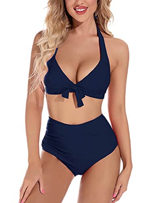 heekpek Bikini Mujer con Relleno y Push Up Sexy Bikini Cintura Alta Estampado Halter Conjunto Bikini Mujer Decorado con Lazo Triangulo Bikinis Mujer