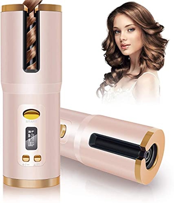 LDOR Rizador De Pelo, Inalámbrico Automático, Barril De Cerámica Portátil con 6 Ajustes De Temperatura Y Temporizador LCD Soporte De Pelo De Calentami