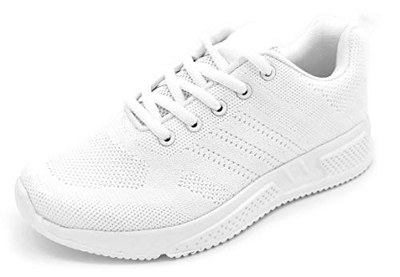 Zapatillas Deportivas Lisas Mujer Hombre Ligeras Transpirables de Malla Unisex para Correr, Caminar Blanco 39