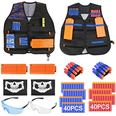 Yideng Chaqueta de Chaleco Táctico para Niños, 2 Kit Táctica Nerf N-Strike Elite Seriespara Niños con 100 Dardos de Recarga| 2 Clips de Recarga| 2 Más