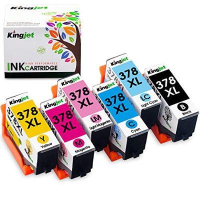 Kingjet Compatible con 378 378XL Cartuchos de Tinta reemplaz para Epson 378 XL para Epson Expression Photo XP-8500 XP-8505 XP-15000 Paquete de 6